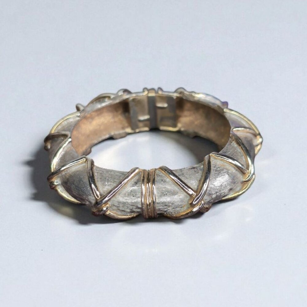 Vintage Cadoro Multitone Gold Tone & Silver Tone Hinged Bracelet Circa 1950s Sna